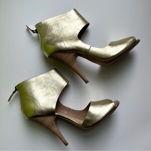 Gold Metallic Open-Toe Peep-Toe Booties Heels with Ankle Strap